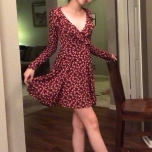 Floral Trim v neck Ditsy red Dress